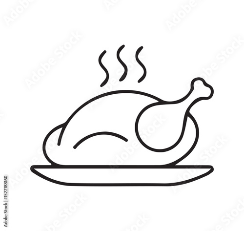 Holiday Dinner Food Line Icon – Chicken Vector Graphic