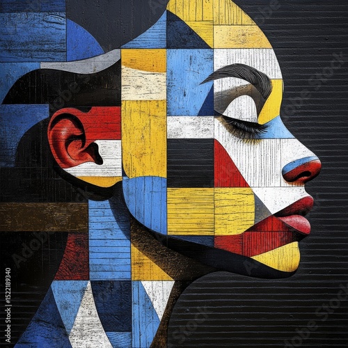Abstract Portrait of a Woman Composed of Rectangular and Square Blocks