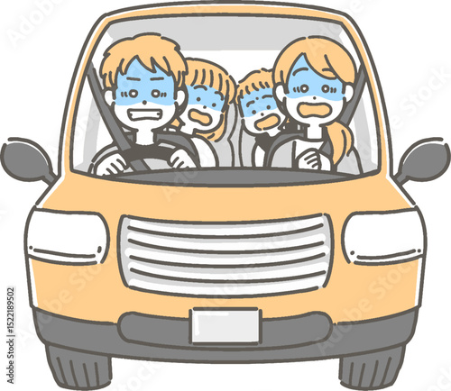 ドライブ中に運転トラブルがあった家族／ファミリーのベクターイラスト
