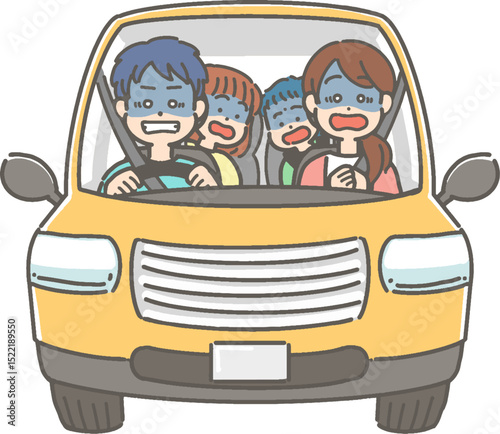 ドライブ中に運転トラブルがあった家族／ファミリーのベクターイラスト
