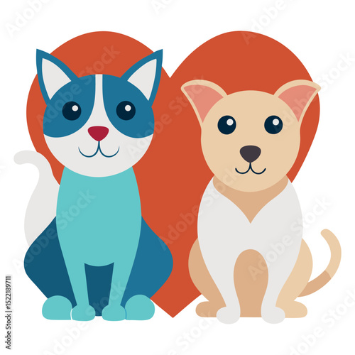 Two cute dogs in love with a heart between them