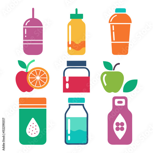 Colorful Iconographic Composition of Health and Wellness Products