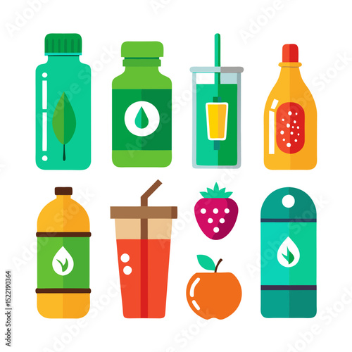 Colorful vector illustration of healthy drinks, juices and smoothies