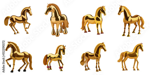 Multiple vector illustrations golden horse

