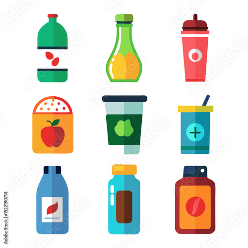 Collection of colorful vector beverage icons on white background