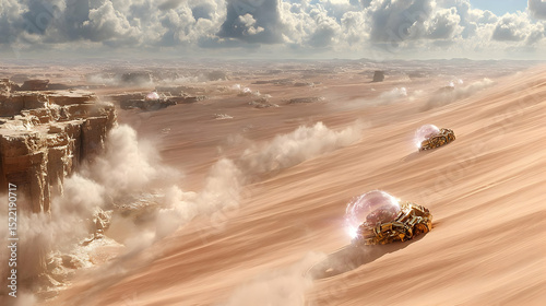 in a stormy desert filled with digital mirages and shifting sand illusions