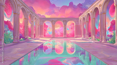floating above clouds surrounded by infinite reflections and glowing pathways