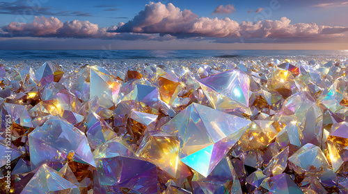 desert made of liquid mirrors reflecting multicolored skies and ancient ruins