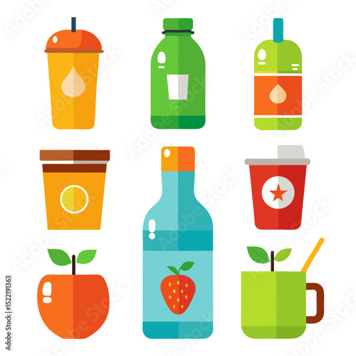 Collection of flat design fruit drinks and beverages icons