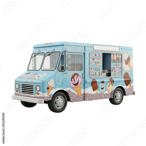 truck isolated on white, Ice cream truck cut out background.