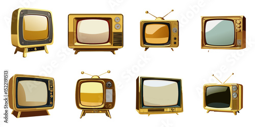 Multiple vector illustrations golden retro TV

