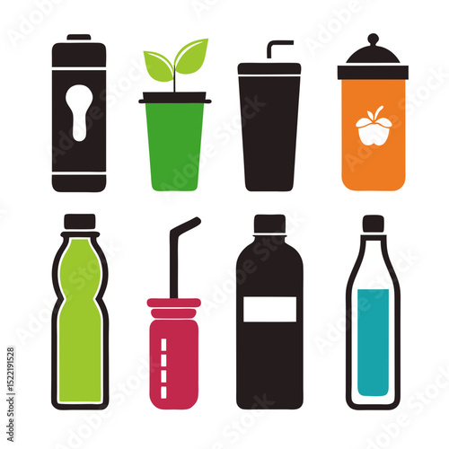 Various reusable containers and bottles promoting sustainability and conservation