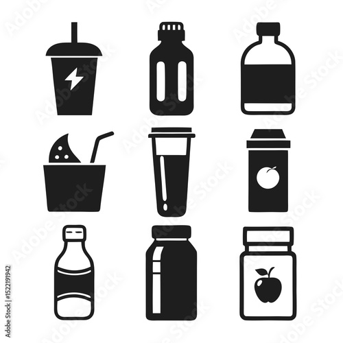 Minimalist black and white drink and food containers set