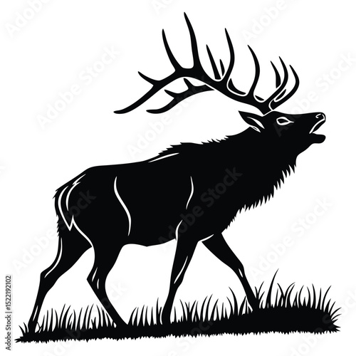 Black silhouette vector illustration of deer, goat, and other wild animals with antlers and horns