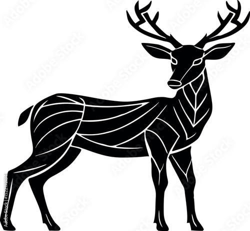 Deer silhouette vector illustration featuring a wild antlered stag