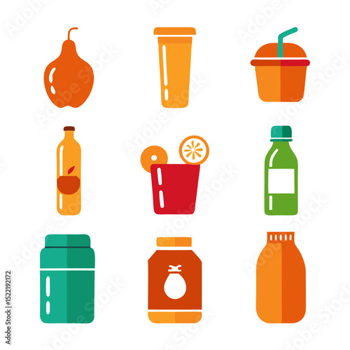 Minimalist icons of beverage and juice containers on white