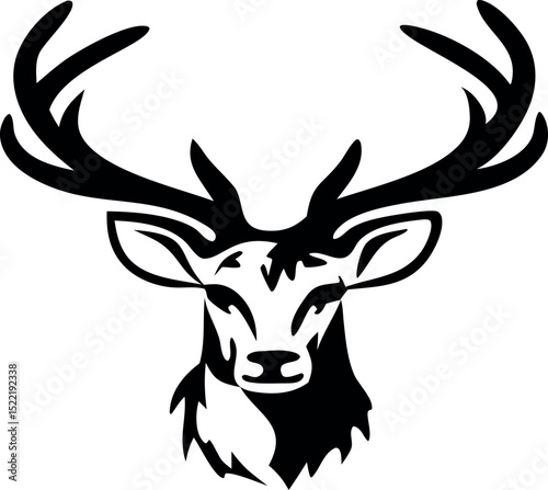 Deer head silhouette vector illustration featuring wild animal antlers