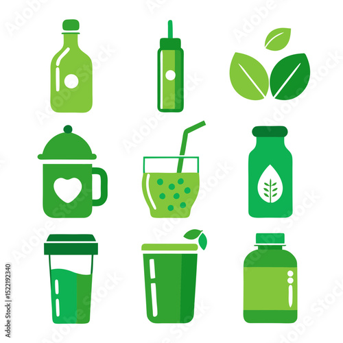 Fresh green beverage collection illustration for healthy lifestyle concept