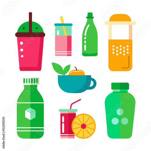 Collection of vibrant juice and beverage illustrations flat design