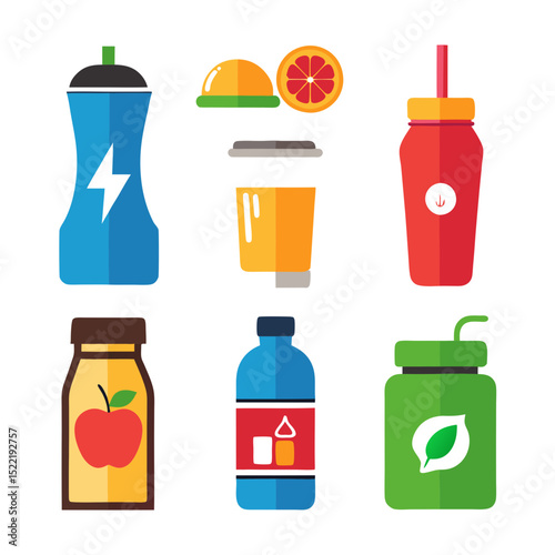 Set of various colorful healthy drink flat vectors