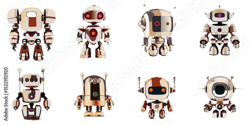 Multiple vector illustrations silvery metal robot