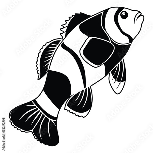Black and white vector illustration of aquatic animals in an aquarium