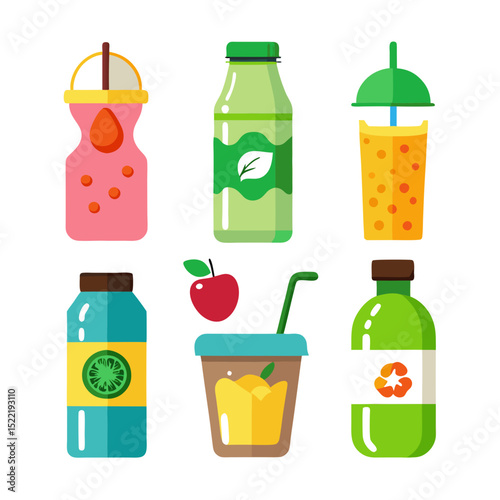 Assortment of colorful fruit and vegetable juice bottles