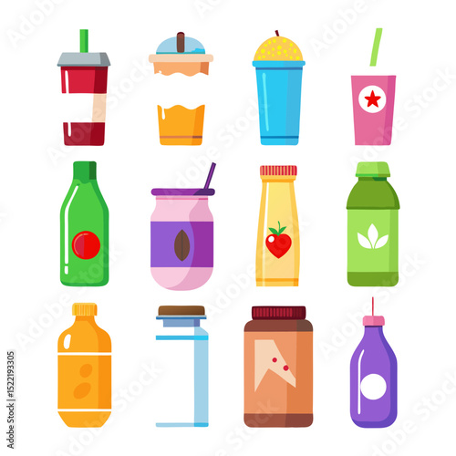 Colorful Vector Set of Drinks and Beverages Illustrations