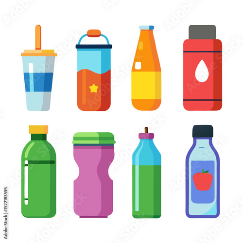 Colorful assortment of reusable water bottles and beverage containers