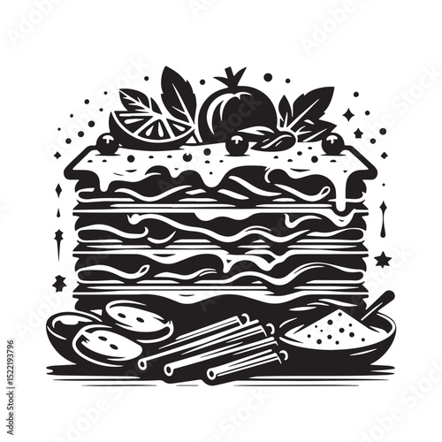 Stylized Lasagna Icon with Garnish