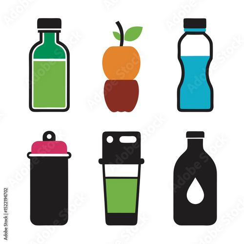 Colorful flat design of assorted bottles and fruit shapes