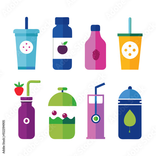 Set of flat design fruit juice and smoothie icons