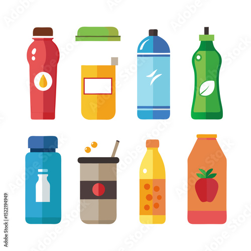 Assorted Flat Design Juice and Drink Containers Set Illustration
