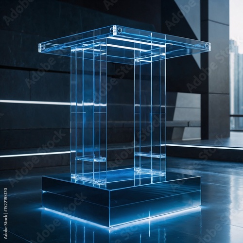 Wooden podium in a natural setting with green leaves and soft sunlight, perfect for eco-product display, nature integration