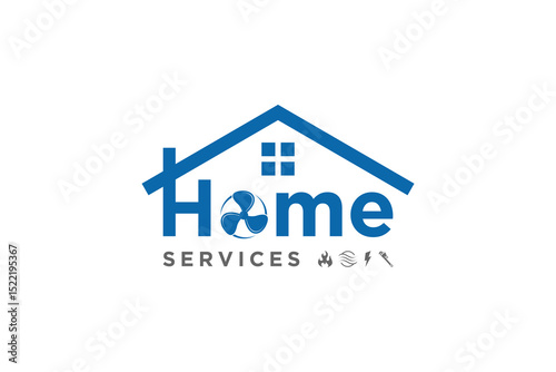 Air conditioning Cooling and heating house logo design blower fan icon symbol roof window