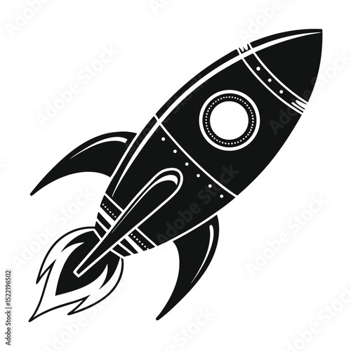 Rocket sign, symbol illustration on white background. Rocket icon, silhouette vector. Rocket Vector illustration.