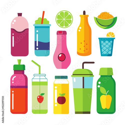 Collection of vector fruit juice drinks flat style design