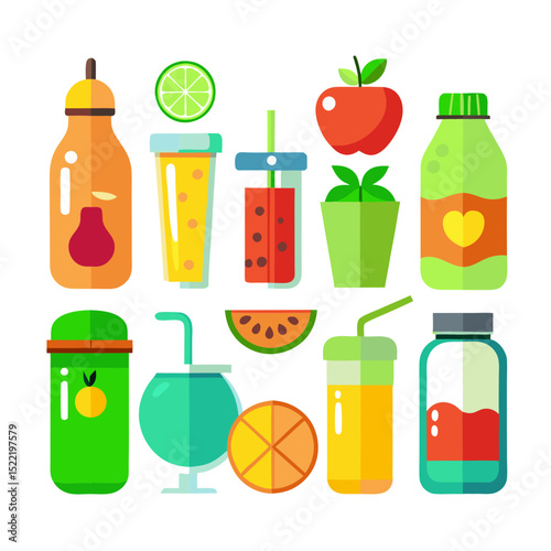 Colorful collection of flat design fruit juice containers