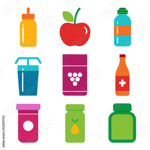 Colorful flat vector icon set of healthy products