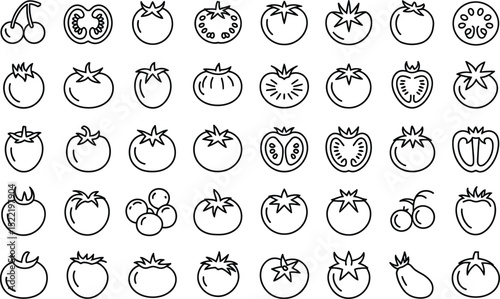 Assorted vegetables and fruits doodle outline icons seamless pattern