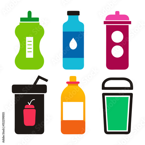 Colorful flat design beverage containers illustration on white background