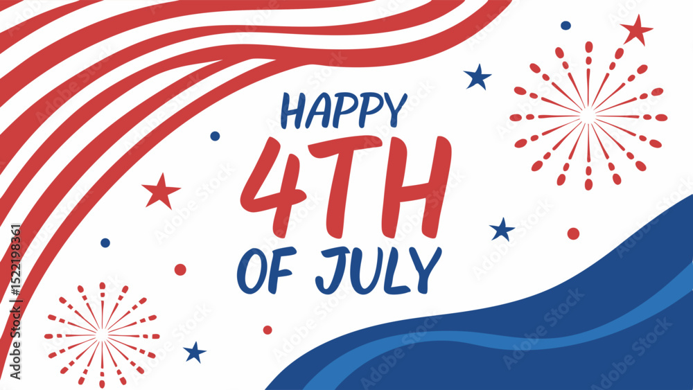 Naklejka premium Happy 4th of July Design with Fireworks and Stripes