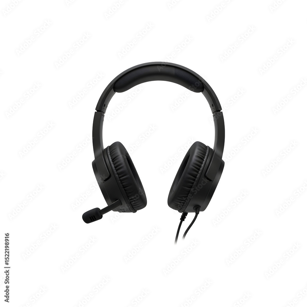 Fototapeta premium Over-ear black headphones with attached audio cable for immersive sound experiences