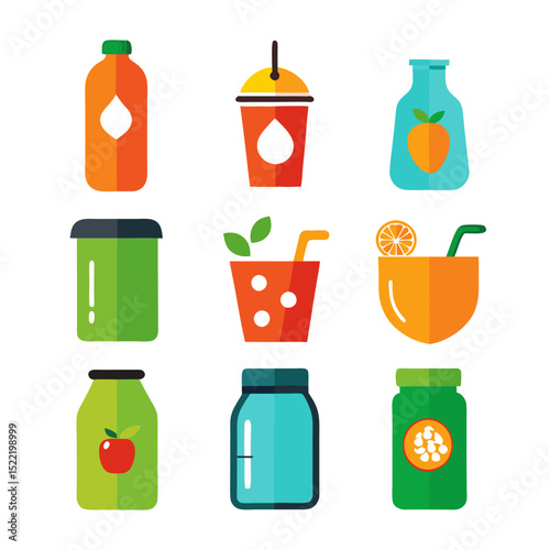 Assorted fruit juice and smoothie bottle flat design