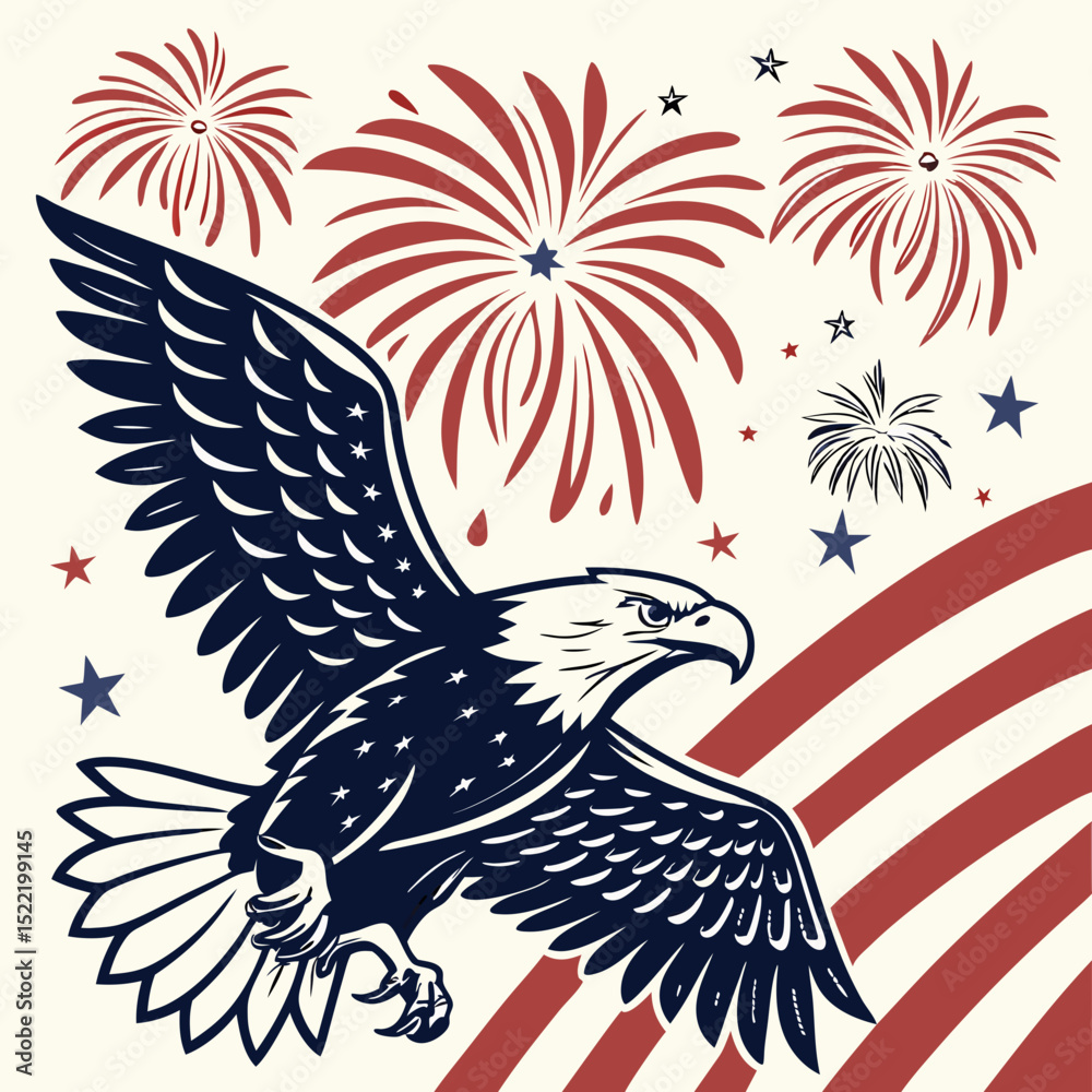 Fototapeta premium Patriotic Eagle with Fireworks Display