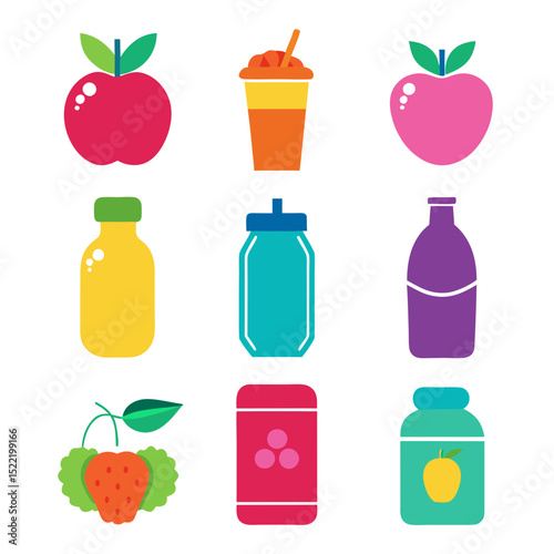 Bright vector set of fruit and beverage icons design
