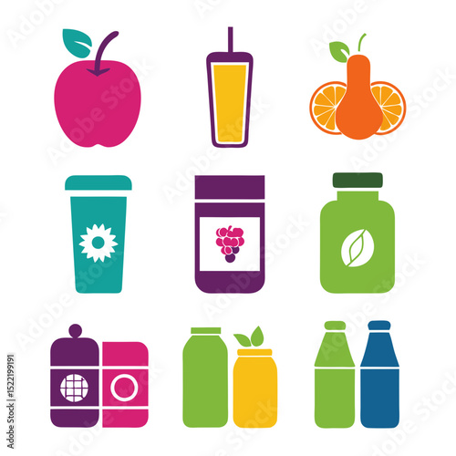 Iconic representation of healthy food options and beverages assortment