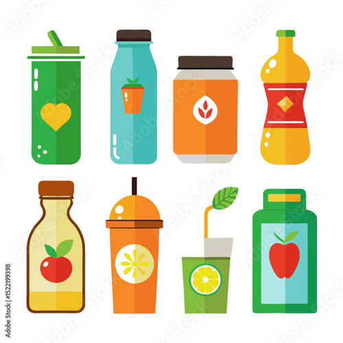 Vector illustration of various colorful fruit juice containers design