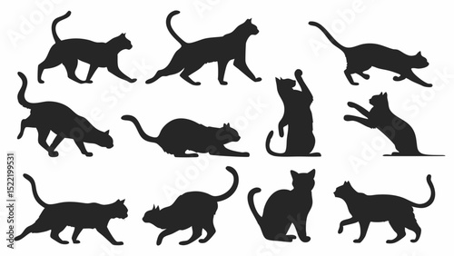 Collection of Black Cat Silhouettes in Various Poses