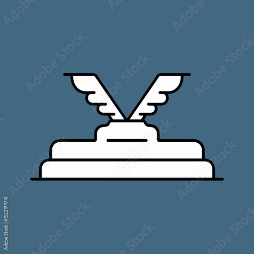 Winged trophy icon in minimalist design on blue background  